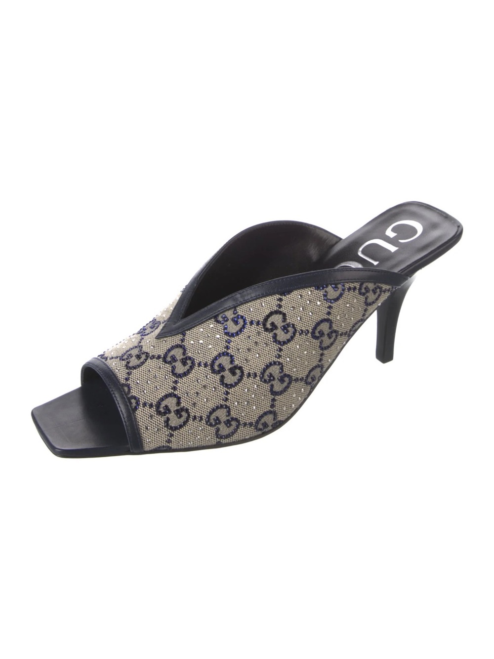 Gucci Blue and Beige Crystal Monogram Mule Heel retail 1200